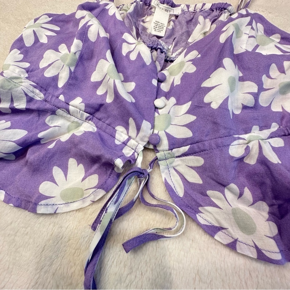 NWT Full Tilt Purple Floral Daisy Split Front Strappy Crop Tank - Picture 9 of 15